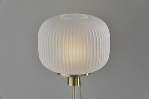 Homeroots 22" Antiqued Brass Table Lamp With White Ribbed Frosted Glass Dome Shade   372891