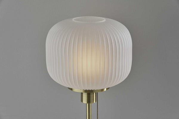 Homeroots 22" Antiqued Brass Table Lamp With White Ribbed Frosted Glass Dome Shade   372891