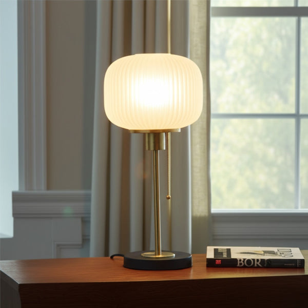 HomeRoots 22" Antiqued Brass Table Lamp - Vintage-Inspired with White Frosted Glass Shade for Elegant Illumination 372891