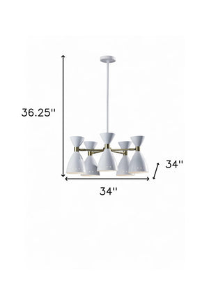 HomeRoots Cinco Diabolo Adjustable Pendant Light - Retro Mid-Century Design with Five Cone Shades for Style White 372894