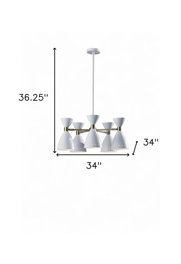 HomeRoots Cinco Diabolo Adjustable Pendant Light - Retro Mid-Century Design with Five Cone Shades for Style White 372894