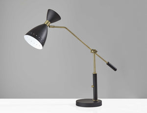 HomeRoots 32" Black and Gold Metal Desk Lamp - Adjustable Mid-Century Cone Shade for Stylish Task Lighting 372896