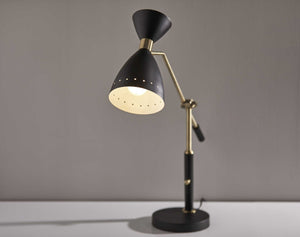 HomeRoots 32" Black and Gold Metal Desk Lamp - Adjustable Mid-Century Cone Shade for Stylish Task Lighting 372896