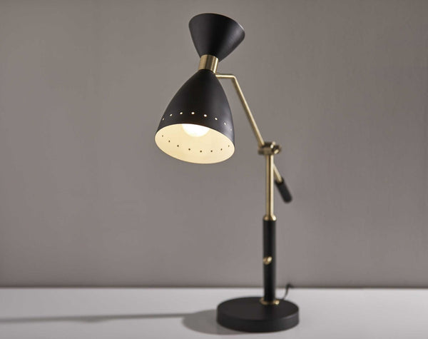 HomeRoots 32" Black and Gold Metal Desk Lamp - Adjustable Mid-Century Cone Shade for Stylish Task Lighting 372896