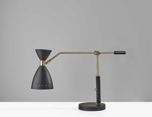 HomeRoots 32" Black and Gold Metal Desk Lamp - Adjustable Mid-Century Cone Shade for Stylish Task Lighting 372896