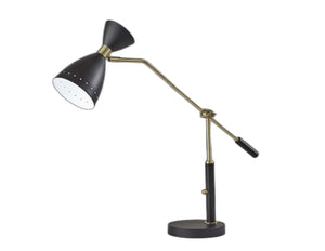 HomeRoots 32" Black and Gold Metal Desk Lamp - Adjustable Mid-Century Cone Shade for Stylish Task Lighting 372896