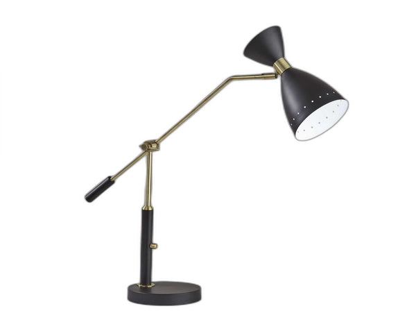 HomeRoots 32" Black and Gold Metal Desk Lamp - Adjustable Mid-Century Cone Shade for Stylish Task Lighting 372896