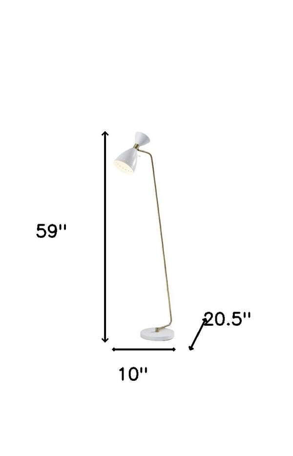 Homeroots 59" Brass Task Floor Lamp With White Metal Cone Shade  Metal 372897