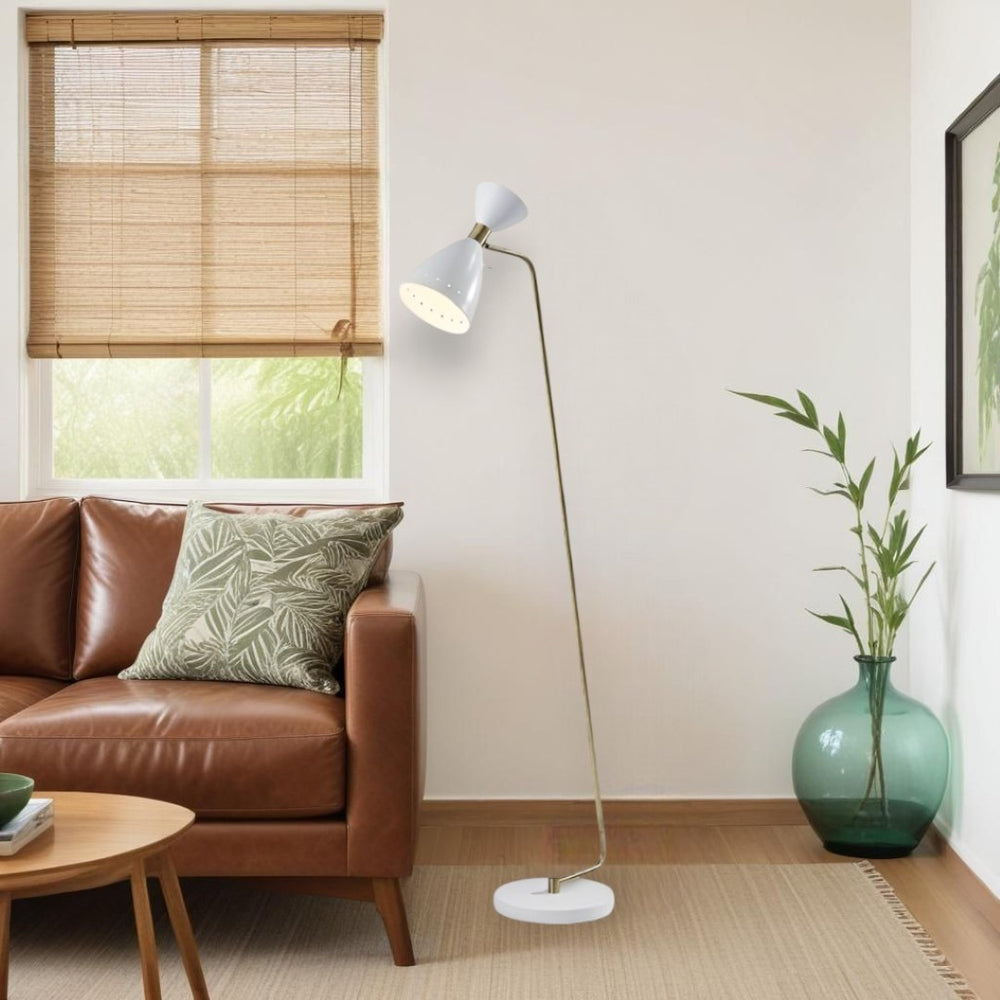 HomeRoots 59" Elegant Gold and White Task Floor Lamp with Cone Shade – Stylish, Compact Lighting for Any Space 372897