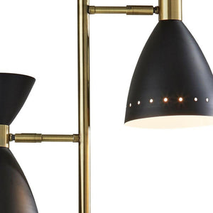HomeRoots 68" Black and Gold Mid-Century Two-Light Task Floor Lamp - Stylish Cone Shade for Modern Spaces 372899