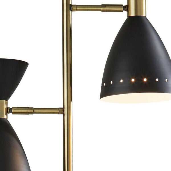 HomeRoots 68" Black and Gold Mid-Century Two-Light Task Floor Lamp - Stylish Cone Shade for Modern Spaces 372899