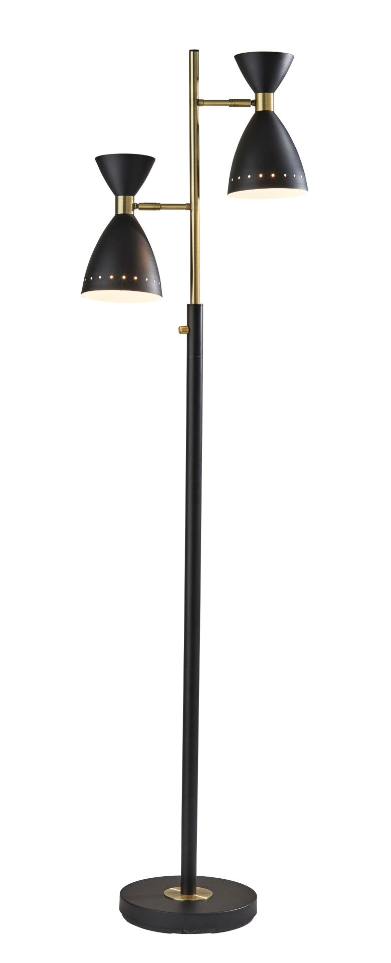 HomeRoots 68" Black and Gold Mid-Century Two-Light Task Floor Lamp - Stylish Cone Shade for Modern Spaces 372899