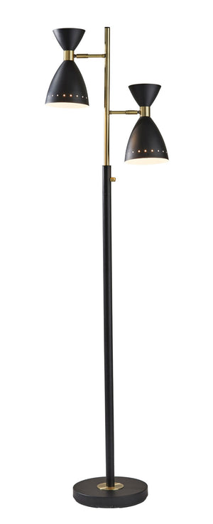 HomeRoots 68" Black and Gold Mid-Century Two-Light Task Floor Lamp - Stylish Cone Shade for Modern Spaces 372899
