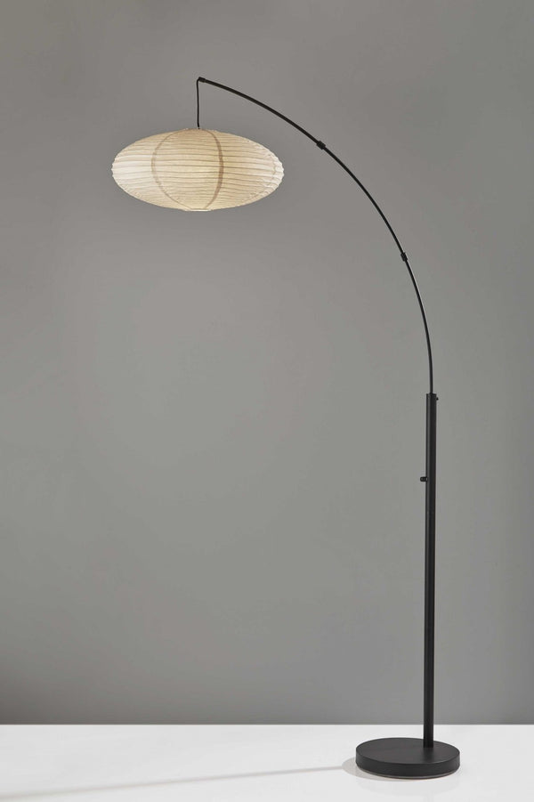 HomeRoots 80" Beige Arc Floor Lamp with Cream Paper Globe Shade - Modern Boho Design for Cozy Spaces Black 372902