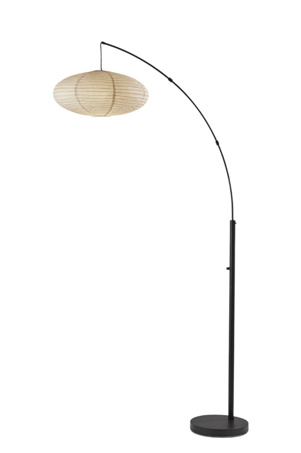 HomeRoots 80" Beige Arc Floor Lamp with Cream Paper Globe Shade - Modern Boho Design for Cozy Spaces Black 372902
