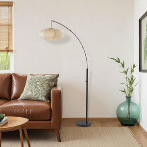 HomeRoots 80" Beige Arc Floor Lamp with Cream Paper Globe Shade - Modern Boho Design for Cozy Spaces Black 372902