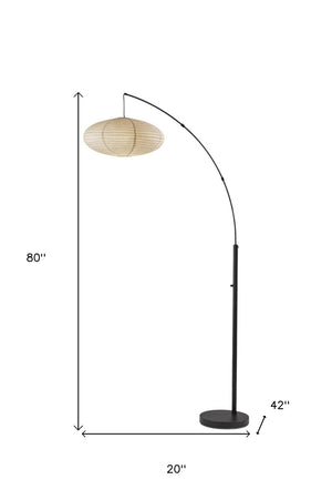 HomeRoots 80" Beige Arc Floor Lamp with Cream Paper Globe Shade - Modern Boho Design for Cozy Spaces Black 372902