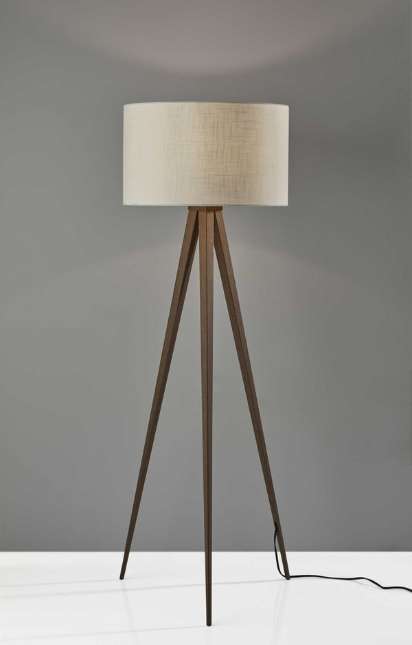 HomeRoots 62" Tripod Floor Lamp - Sleek Modern Design with Fabric Drum Shade for Ambient Home Illumination Walnut 21" X 21" X 60.'25" 372908