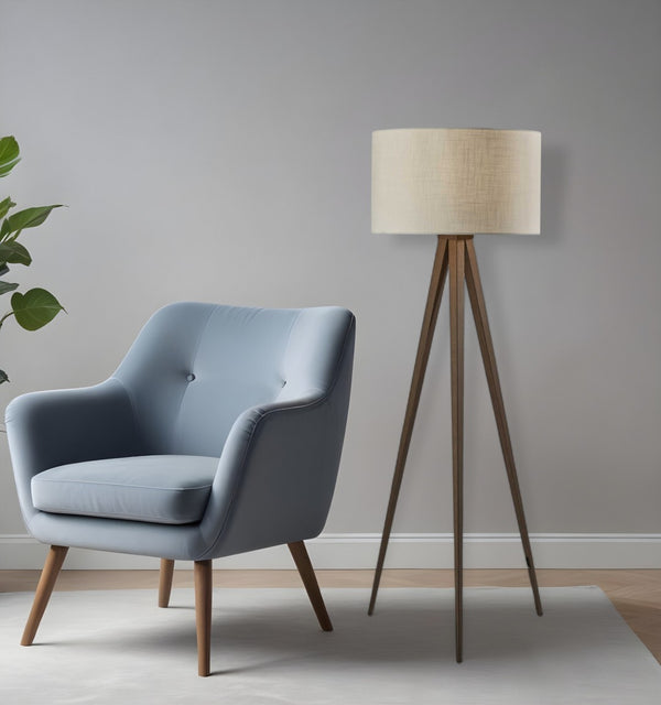 HomeRoots 62" Tripod Floor Lamp - Sleek Modern Design with Fabric Drum Shade for Ambient Home Illumination Walnut 21" X 21" X 60.'25" 372908