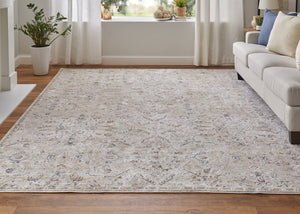 Feizy Rugs Pasha Global Charm Rug – Vibrant Machine-made Polyester, Pet-friendly, Low Pile For Any Space Taupe,Ivory,Blue Polyester Pas39m6fbgebluf05