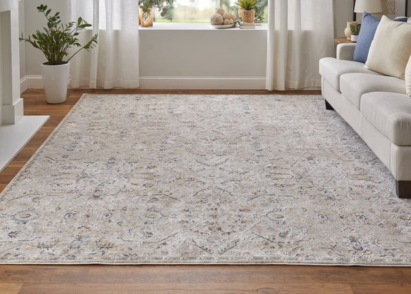Feizy Rugs Pasha Global Charm Rug – Vibrant Machine-made Polyester, Pet-friendly, Low Pile For Any Space Taupe,Ivory,Blue Polyester Pas39m6fbgebluf05