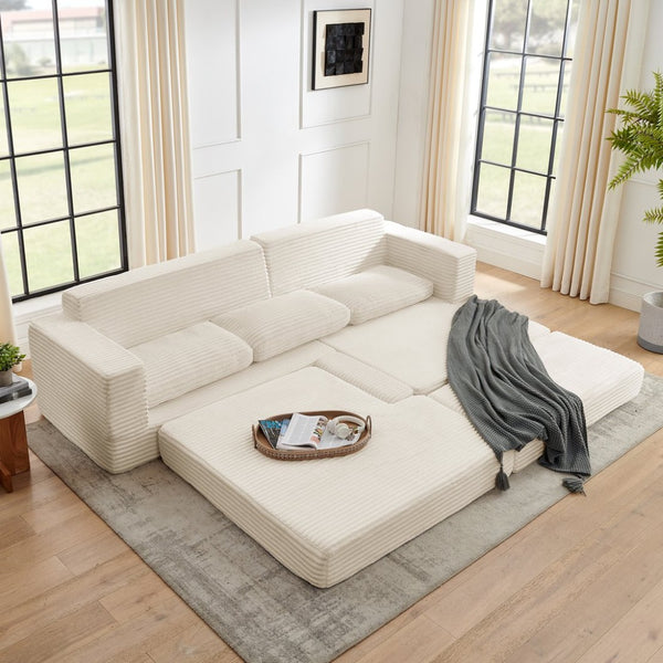 English Elm Left Sectional Corduroy Sleeper Sofa Modular L Shape Design for Modern Apartments W487S00300