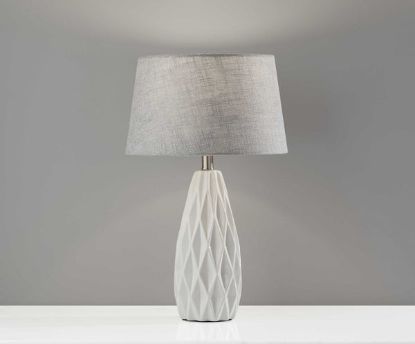 HomeRoots Set of Two Elegant 23" White Ceramic Table Lamps with Gray Drum Shade for Modern Décor & Lighting 372917