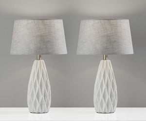 HomeRoots Set of Two Elegant 23" White Ceramic Table Lamps with Gray Drum Shade for Modern Décor & Lighting 372917
