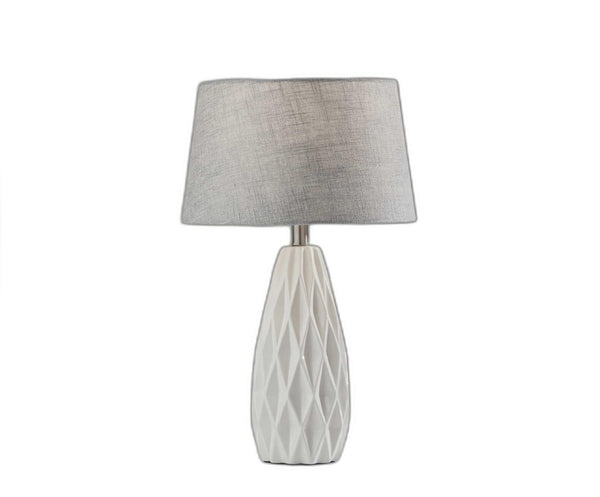 HomeRoots Set of Two Elegant 23" White Ceramic Table Lamps with Gray Drum Shade for Modern Décor & Lighting 372917
