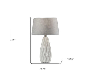 HomeRoots Set of Two Elegant 23" White Ceramic Table Lamps with Gray Drum Shade for Modern Décor & Lighting 372917