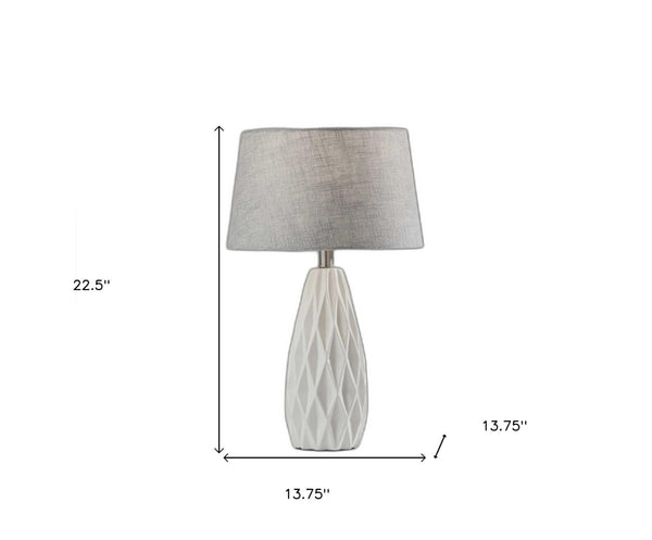 HomeRoots Set of Two Elegant 23" White Ceramic Table Lamps with Gray Drum Shade for Modern Décor & Lighting 372917