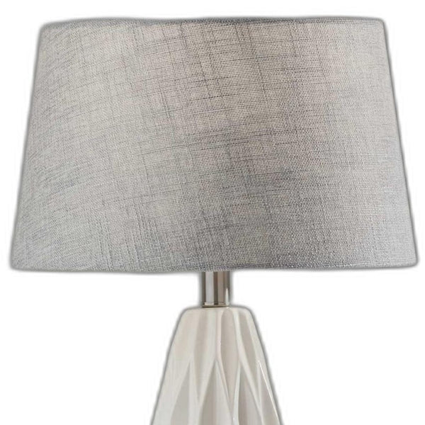 HomeRoots Set of Two Elegant 23" White Ceramic Table Lamps with Gray Drum Shade for Modern Décor & Lighting 372917