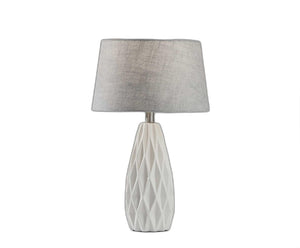 HomeRoots Set of Two Elegant 23" White Ceramic Table Lamps with Gray Drum Shade for Modern Décor & Lighting 372917