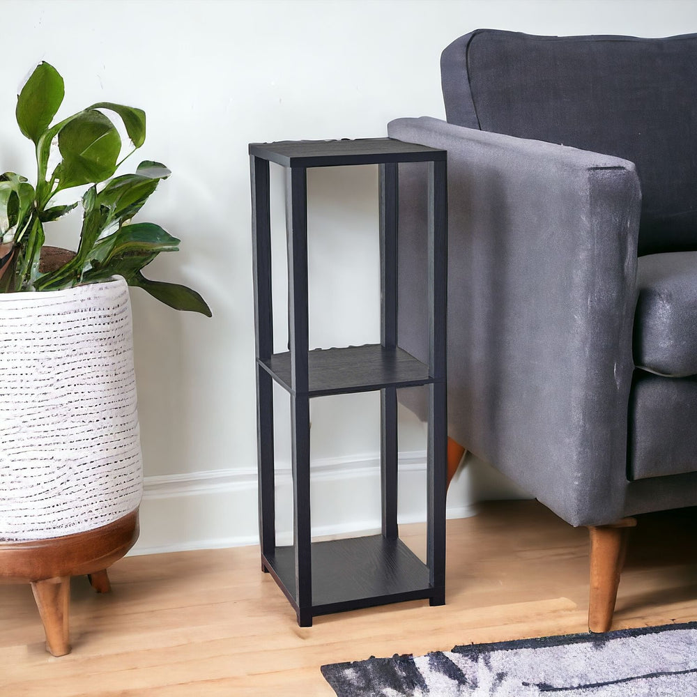 Homeroots 35" Black Solid Wood Square End Table With Two Shelves   372928