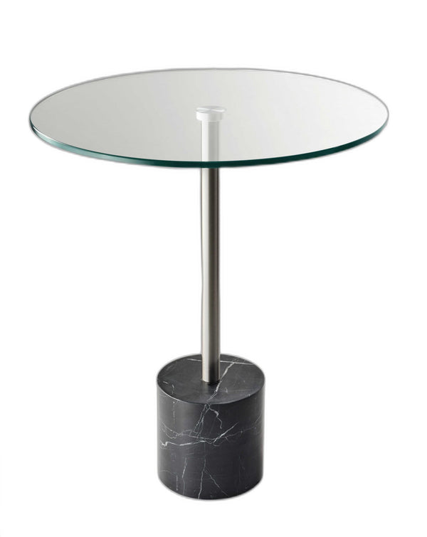 Homeroots 21" Silver And Clear Glass Round End Table Brushed Steel  372937