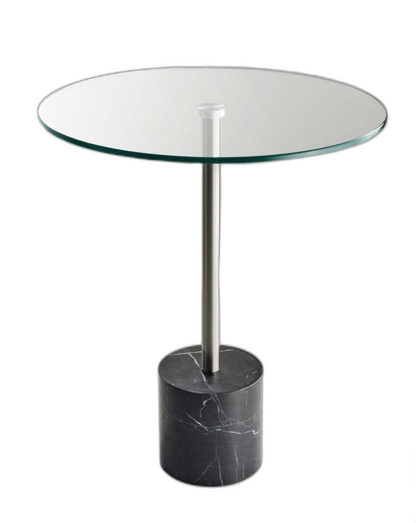 Homeroots 21" Silver And Clear Glass Round End Table Brushed Steel  372937