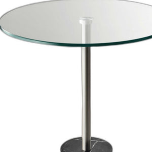 Homeroots 21" Silver And Clear Glass Round End Table Brushed Steel  372937