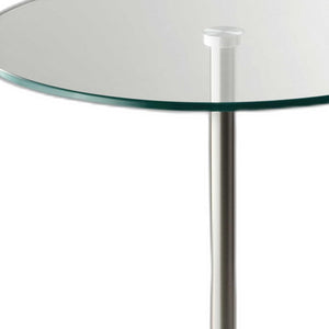 Homeroots 21" Silver And Clear Glass Round End Table Brushed Steel  372937