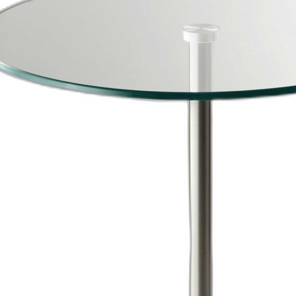Homeroots 21" Silver And Clear Glass Round End Table Brushed Steel  372937