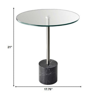Homeroots 21" Silver And Clear Glass Round End Table Brushed Steel  372937