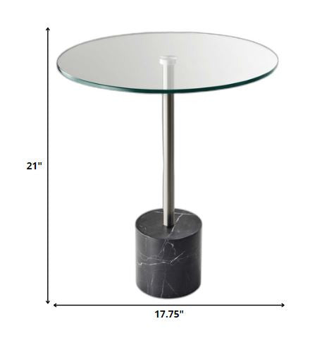Homeroots 21" Silver And Clear Glass Round End Table Brushed Steel  372937