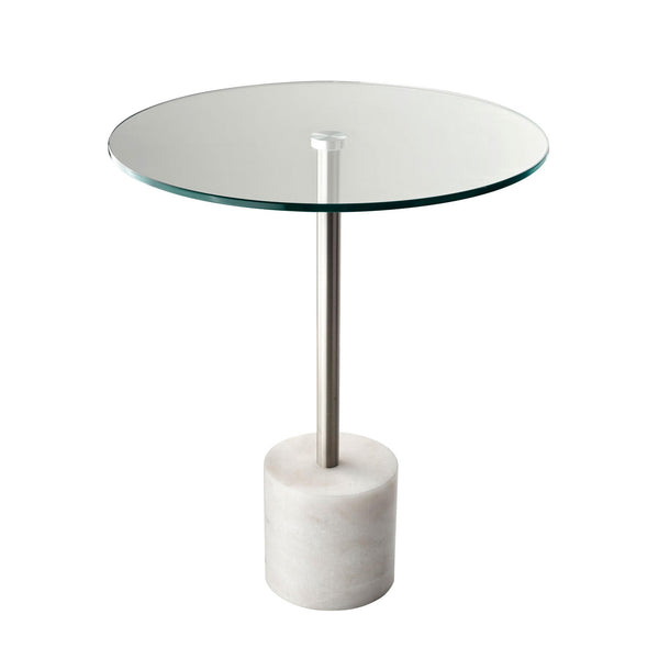 Homeroots 21" Silver And Clear Glass Round End Table Brushed Steel  372938