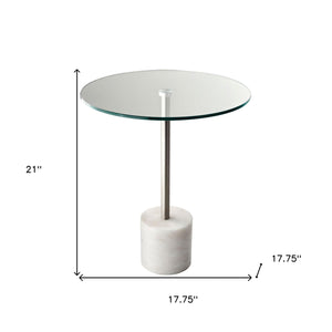 Homeroots 21" Silver And Clear Glass Round End Table Brushed Steel  372938
