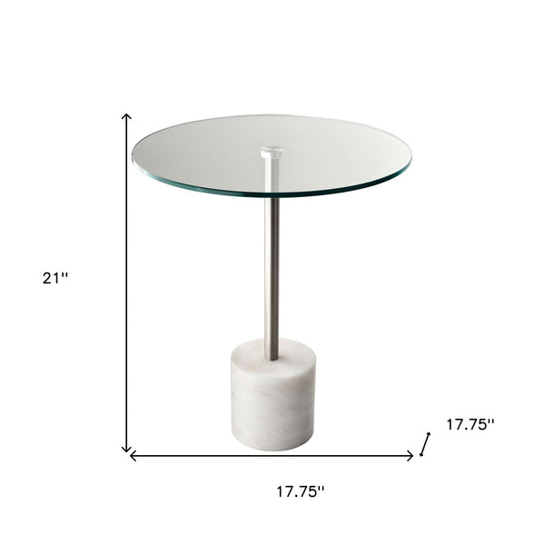 Homeroots 21" Silver And Clear Glass Round End Table Brushed Steel  372938