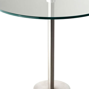 Homeroots 21" Silver And Clear Glass Round End Table Brushed Steel  372938