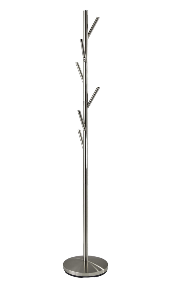 Homeroots 67" Brushed Steel Coat Tree Rack  Metal 372943