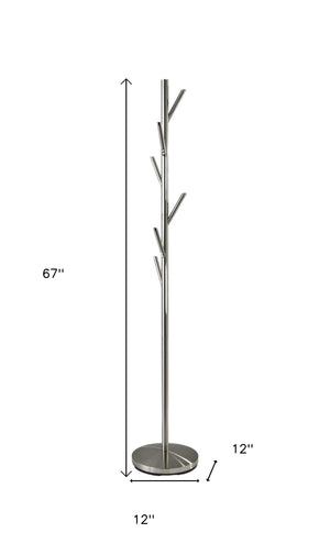 Homeroots 67" Brushed Steel Coat Tree Rack  Metal 372943
