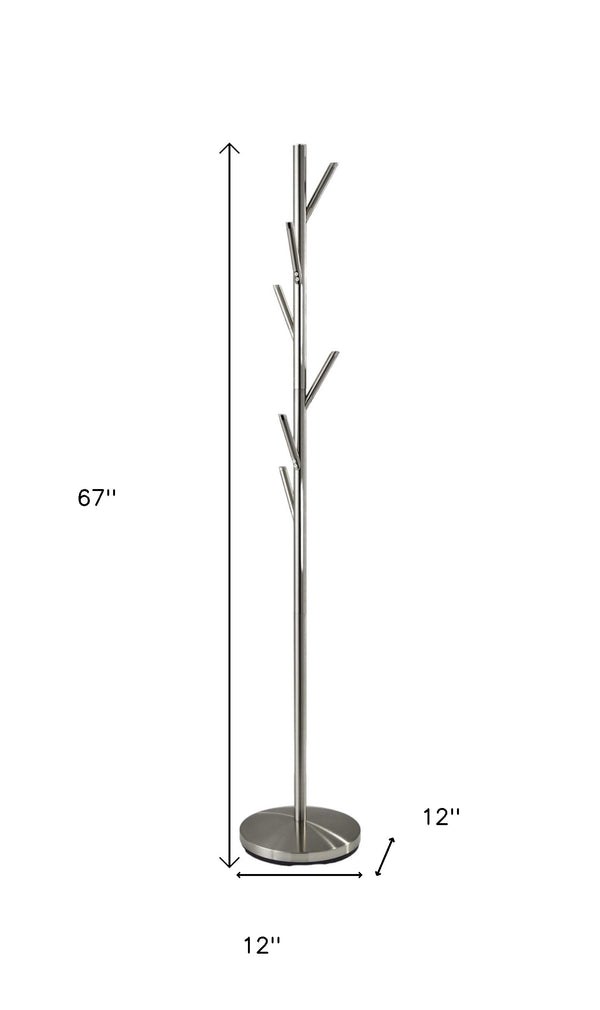 Homeroots 67" Brushed Steel Coat Tree Rack  Metal 372943