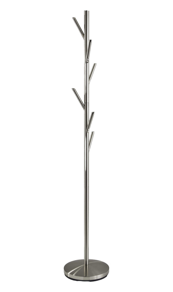 Homeroots 67" Brushed Steel Coat Tree Rack  Metal 372943