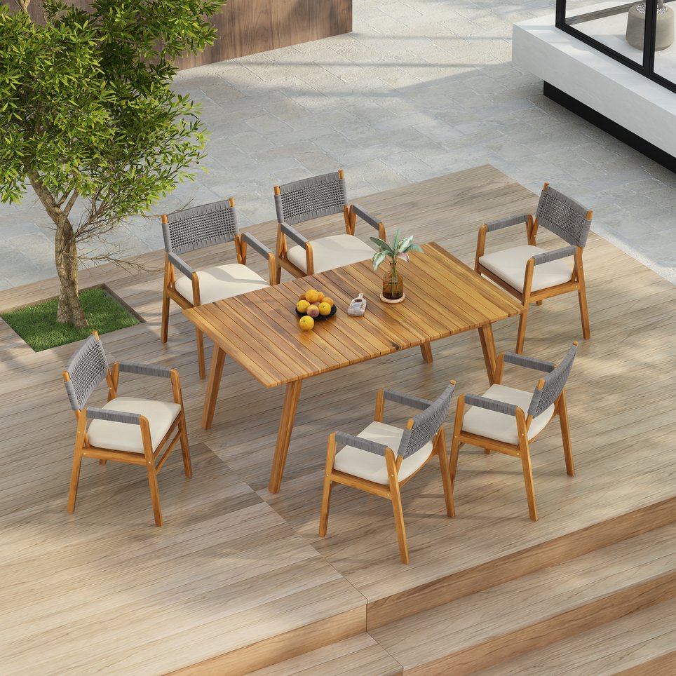 English Elm Christopher Knight Home® - Outdoor 7-Piece Acacia Dining Set With Grey Rope & Cushions - Stylish, Durable, Perfect For Entertaining N773P210139G6_60388.00